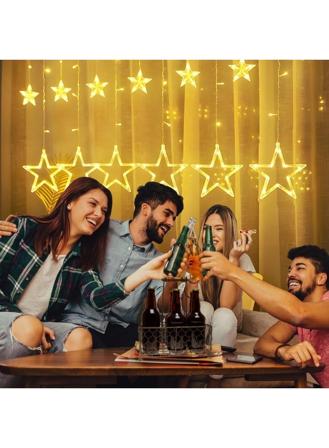 أكاليكس 12 نجمة، 138 مصباح LED على شكل نجمة، أضواء ستائرية لغرفة النوم مع 8 أوضاع إضاءة، أضواء نوافذ مقاومة للماء، زينة ديوالي ورمضان، أضواء زينة حفلات الزفاف - أبيض دافئ - Image 3